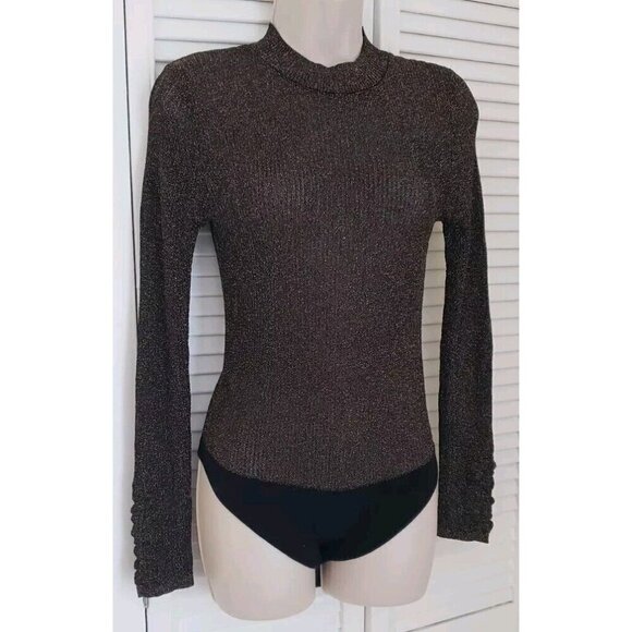 NEW FREE PEOPLE INTIMATELY BLACK RAINBOW LUREX LONG SLEEVE BODYSUIT SZ MEDIUM - Picture 3 of 12